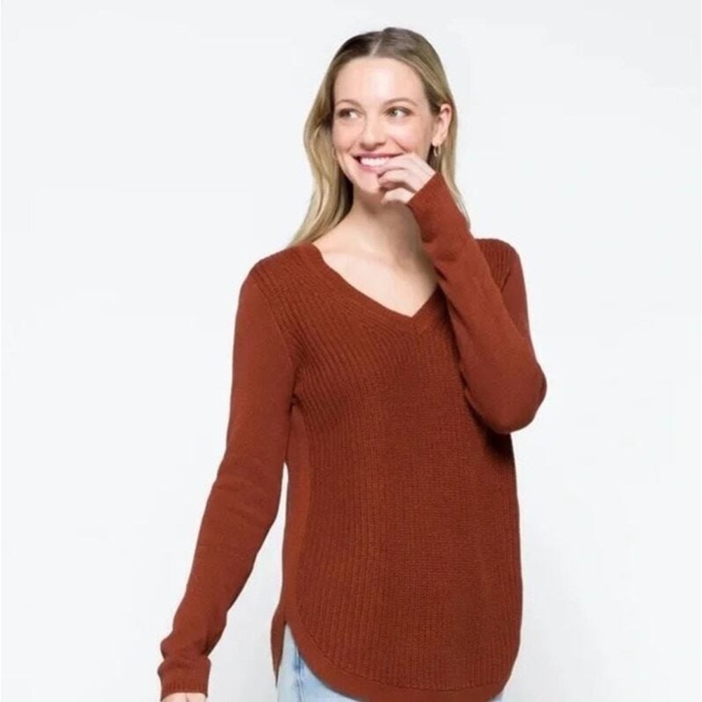 NEW RD‎ Style Stitch Fix Josslyn V-Neck Sweater XL Burnt Orange Cotton Blend NWT